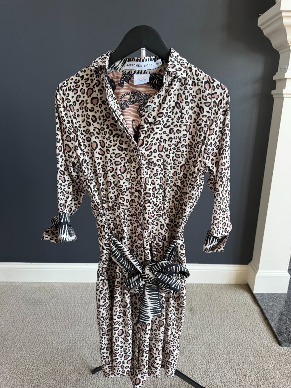 Gretchen Scott Leopard Tie-Waist Shirtdress XS